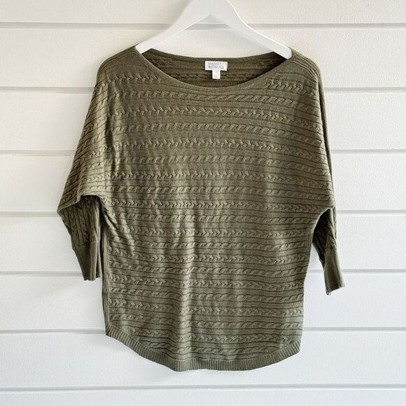 Market & Spruce Reviera Cable Knit Dolman Pullover 3/4 Sleeve Sweater Size Large - Picture 2 of 6